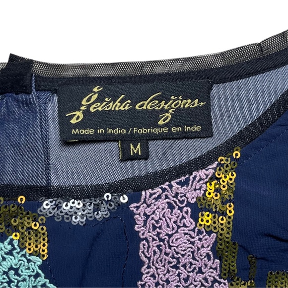 Geisha Designs Anthropologie Size Medium Embroidered Sequin Blue Orla Top - Picture 7 of 10